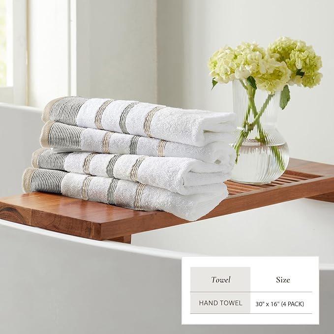 Great Bay Home Decorative Hand Towel Set - Cotton 4 Pack 26x16 Hand Towel Set - Durable Towels for Bathroom Decor (Glacier Grey/Cappuccino)