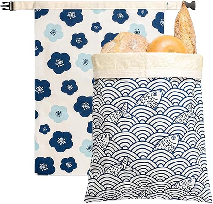Reusable Beeswax Bread Bags - Cotton Bread Storage | 2 Pack Freshness Bags | Natural Beeswax Lining, Washable Reusable Design, Large Capacity Storage, Secure Closure, for Homemade Sourdough &