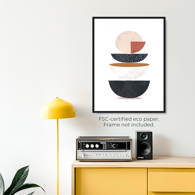 Moonow7 Small Boho Geometric Poster, Abstract Minimalist Wall Art Prints in Earth Tone for Bedroom Entryway Wall Decor, Modern Picture, Unframed, Size 8x10 / 20x25 cm