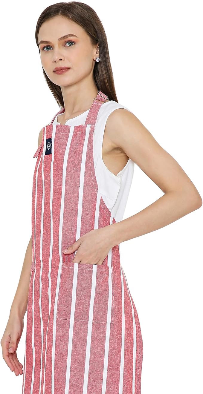Encasa XO Cotton Kitchen Aprons for Women & Men with Pocket & Towel Loop, Adjustable Neck & Back Strap for Cooking, Baking