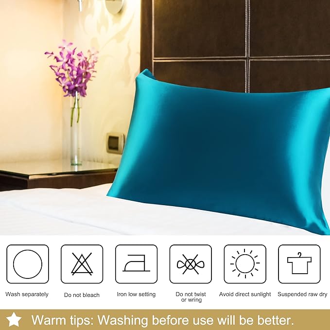 uxcell 1 Pack 100% Charmeuse Pure Silk Pillowcase for Hair and Skin, 350TC 19 Momme Soft Breathable Pillow Case with Hidden Zipper, Peacock Blue Standard(20x26inch)