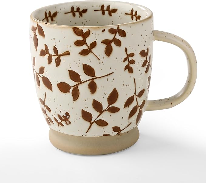 Ceramic Coffee Mug with Colorful Pattern, 18OZ Stoneware Coffee Mug with Large Handle, Tea Cup for Cappuccino, Cocoa, Latte, Tea, Microwave, Oven and Dishwasher Safe, Red leaves