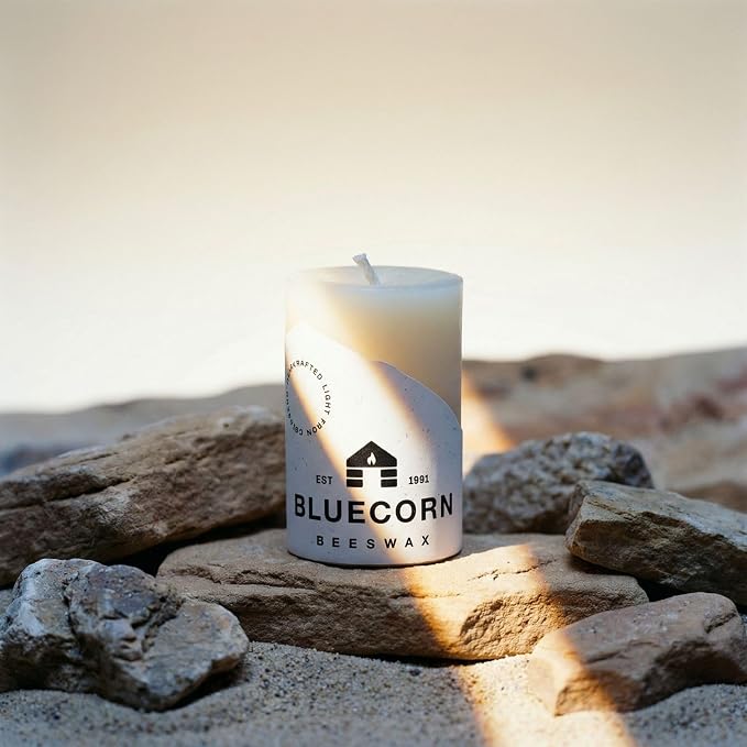 Bluecorn Beeswax 100% Pure Beeswax Pillar Candles | Ivory White 2x3 Pillar Candle Set | Non Toxic, Unscented, Clean Burning | Cotton Wick, Dripless, 25 Hr Long Burning | Handmade in USA | 6 Pack