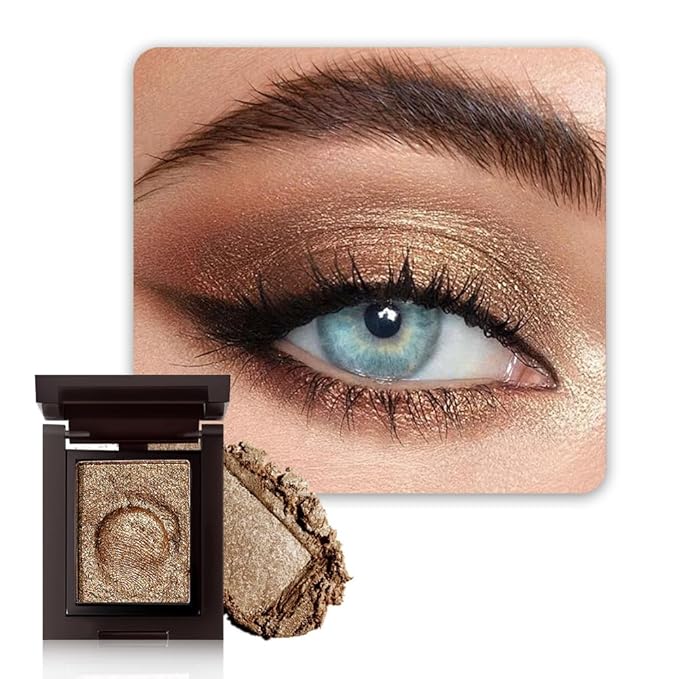 Bronze Single Shimmer Glittle Eye shadow Palette Makeup, Single Shimmer Eyeshadow for Older Women, High Pigment Natural Sombras Crema Para Ojos, Talc, Paraben & Cruelty Free (08#Bronze)