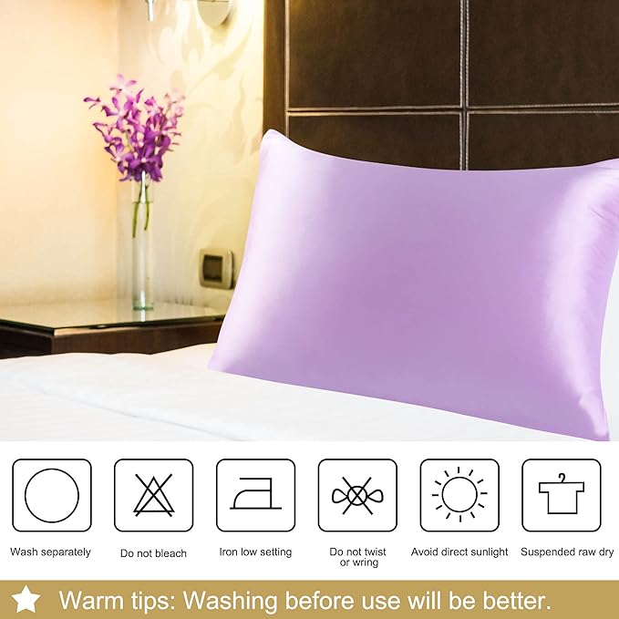 uxcell 1 Pack 100% Charmeuse Pure Silk Pillowcase for Hair and Skin, 350TC 19 Momme Soft Breathable Pillow Case with Hidden Zipper, Light Purple Queen(20x30inch)