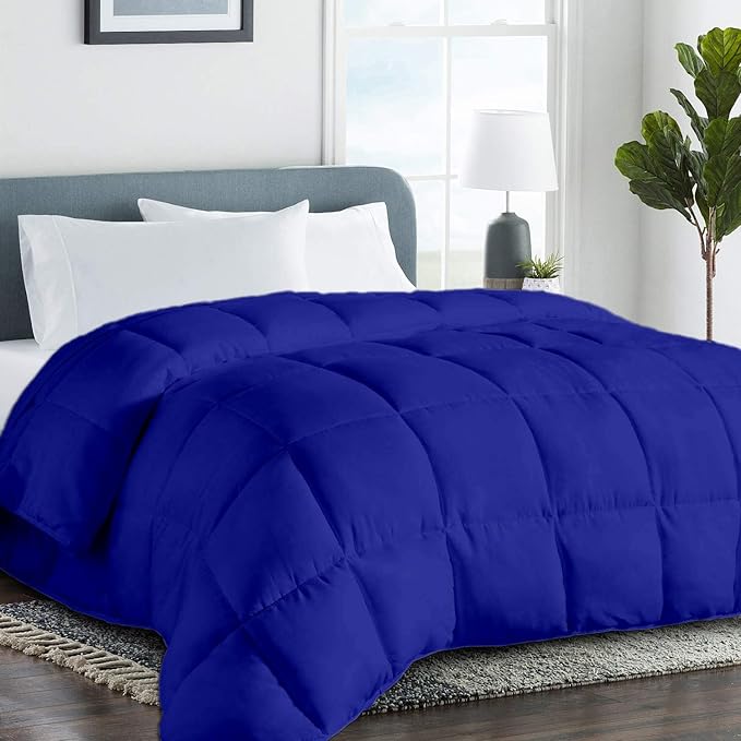 All Season Hypoallergenic Luxurious Down Alternative Cotton Comforter, Ultra-Soft 750 Fill-Power Super King Size Measure 110" x 96", Royal Blue