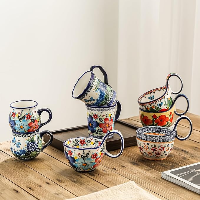 Ceramic Cup 13 oz, Handmade Premium Porcelain Mug for Coffee Americano Latte Cappuccino Milk Tea Cereal Cola Dishwasher Microwave Oven Safe Pottery Elegent Gift for Mother Girl Women