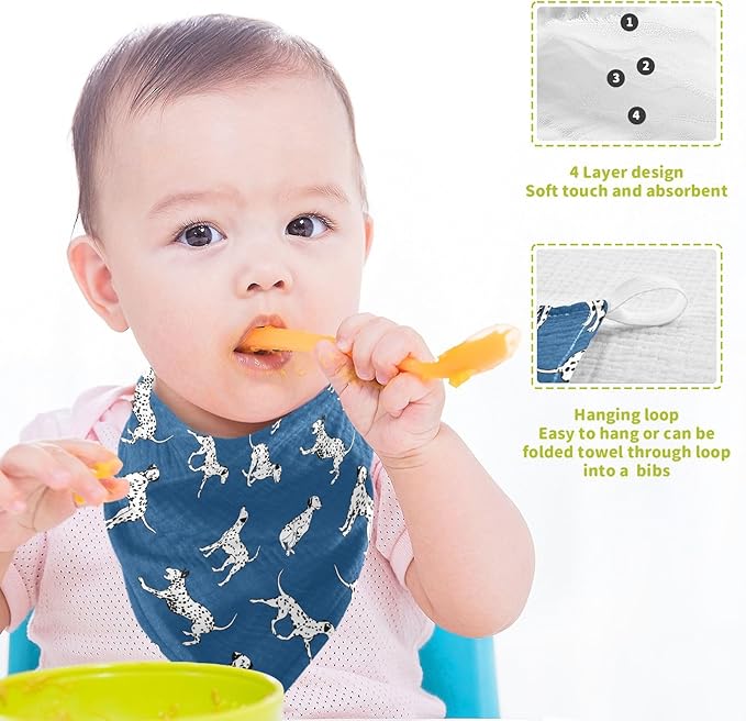 Baby Dalmatian Dogs Muslin Washcloths 3 Pack - Muslin Burp Cloths Hanky Large 11.8"X11.8" Extra Soft Absorbent Baby Burp Rags for Newborn 100% Cotton for Boys Girls Gift