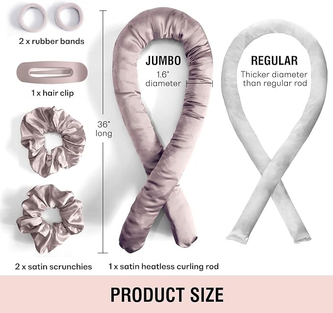 Jumbo Heatless Hair Curler Set-Satin Heatless Curls Overnight, Jumbo Curling Rod Headband, No Heat Curlers To Sleep in (Lavender Gray)