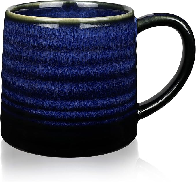 18 Oz Large Ceramic Coffee Mug, 500ml Big Handmade Pottery Tea Cup for Office and Home, Big Handle Easy to Hold, Microwave and Dishwasher Safe, Stylish Texture Glaze (Starry Blue)