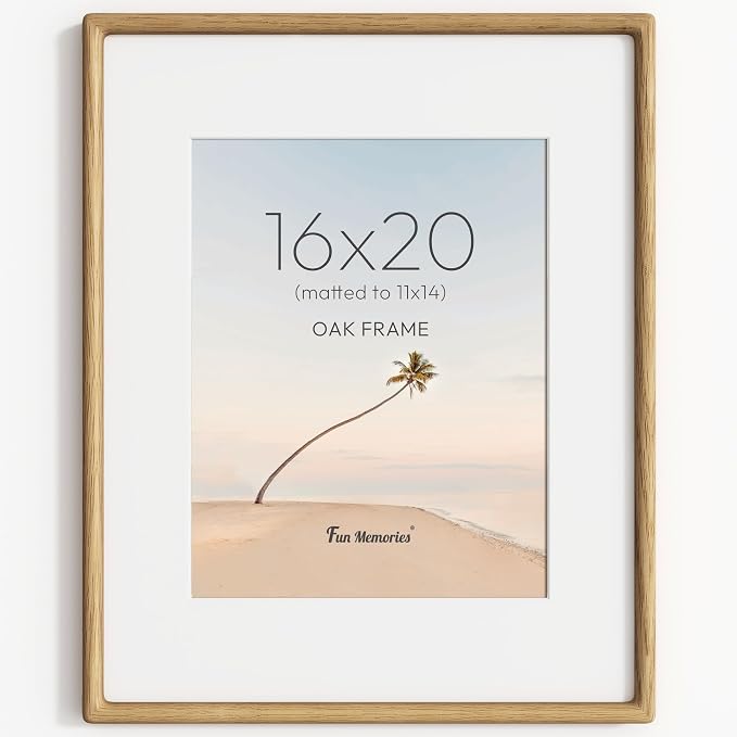 16x20 Picture Frame, USA-Sourced Oak Wood Frame Wall Mounted, 16x20 Poster Frame with Real Glass, 16 x 20 Picture Frame Matted to 11x14 Photo for Vertical & Horizontal Hanging, 1 Pack