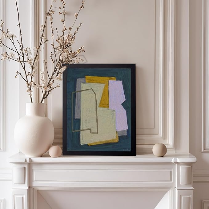 Monem Art Geometric Abstract Painting Print - Modern Minimalist Shapes Art Poster - Wall Decor for Living Room, Bedroom or Office - 12x16 Black Framed Wall Art by Mareike Bohmer