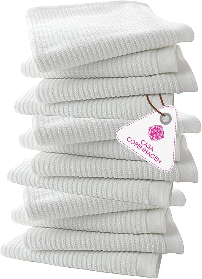 CASA COPENHAGEN Ribbed Bar Mop Towels - Pack of 12, 15"x19" 100% Cotton, Highly Absorbent & Durable Towels, Multipurpose Kitchen Towels for Home, Bar, Restaurant, Cleaning & More