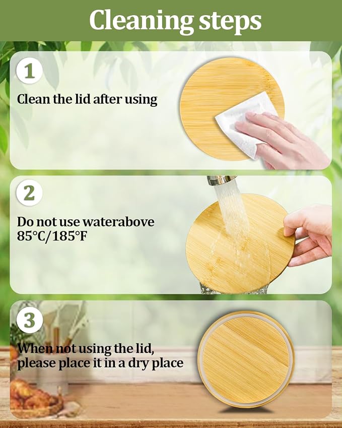 Replacement Wooden Lids for Pyrex, Anchor Hocking Glass Containers, 7200-PC*4, Bamboo Lids for Pyrex 2Cup Glass Bowls, Bowl Covers with Leakproof Silicone Gasket 4 Pack