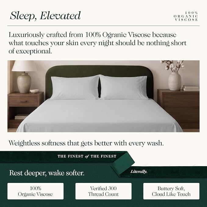 100% Organically Grown Bamboo Viscose Queen Pillowcases Set of 2, Cooling & Breathable, Silky Soft, Double-Stitched with 7-Inch Envelope Flap, Skin Friendly 2 Pcs, Light Grey