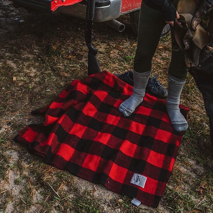Lodge Twin Blanket - 80% Recycled Wool - Buffalo Plaid - Warm Throw Blanket - Thick - Washable - 65W x 90L - Green and Blue