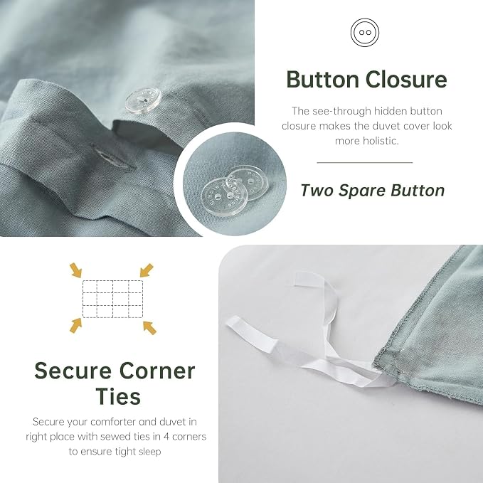 Simple&Opulence 100% Linen Duvet Cover Set, 3 PCS Natural French Flax Dusty Blue Duvet Cover Queen Size, Breathable Soft Comfy Linen Bedding Comforter Cover with 2 Pillowcases(Dusty Blue, 88"x92")