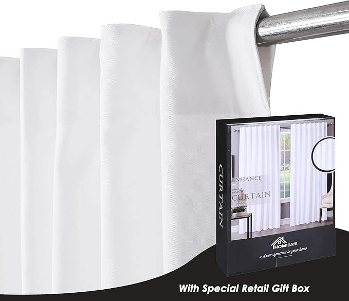 HOMIDATE White Cotton Curtains Set of 2, 50 x 108 Inch Long Cotton Drapes, Textured Slub Window Curtain Panels, Soft Lightweight Curtains for Bedroom, Living Room & Kitchen Home Décor