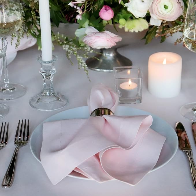 Huddleson Pink Linen Napkin 20x20 (Set of Four) Luxury Italian Linen Napkin Sewn in US