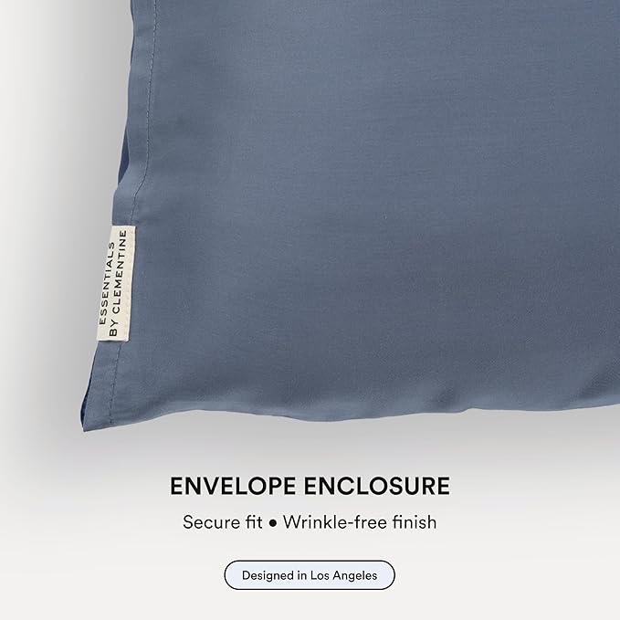 Clementine Sleepwear Essentials Organic Queen Size Pillowcase Blue Lagoon | Two-Tone Bamboo and Silver Ion Silk for Acne-Prone Skin, Anti-Aging, and Hydrated Hair and Skin
