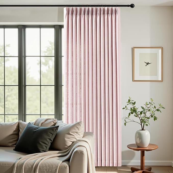 IVAPUPU Light Pink Pinch Pleated Curtains 96 Inches Long for Living Room, Semi Sheer Privacy Thick Linen Blend Curtain Memory Trained Back Tab Drapes with Rings for Girls Bedroom, 2 Panels, W40xL96