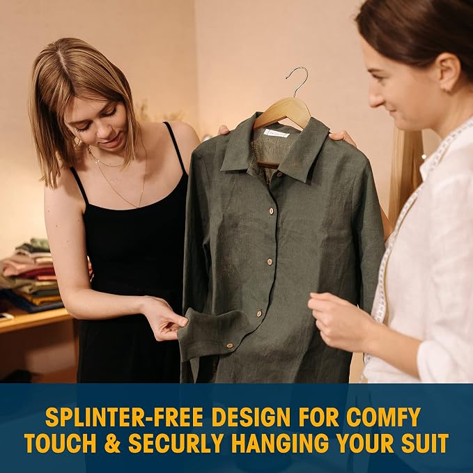 Wood Hangers - 60 Pack Solid Shirt Hangers, Heavy Duty & Slim Wooden Hangers, for Suit, Coat, Jacket, Pants（Natural）