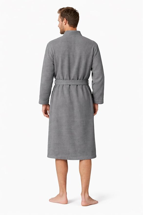 Turkish Linen Men’s Waffle Bathrobe Lightweight Kimono Spa Robe – Quick Dry Bath & Shower Robe for Men with Pockets