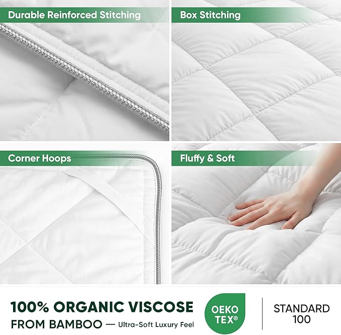 Cooling All-Season Down Alternative Comforter, Silver-Treated Lightweight Duvet Insert, Cool-to-The-Touch Bedding, 100% Bamboo Viscose Outer Cover - White, Queen