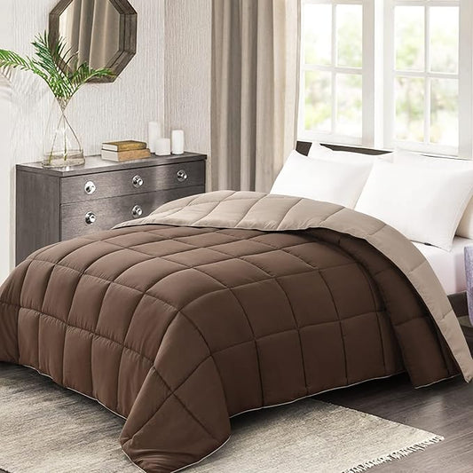 Homelike Moment Comforter King Size - Brown Duvet Insert Down Alternative Bed King Comforter, Lightweight Bedding Comforters Quilted Soft All Season Reversible Chocolate Brown/Beige