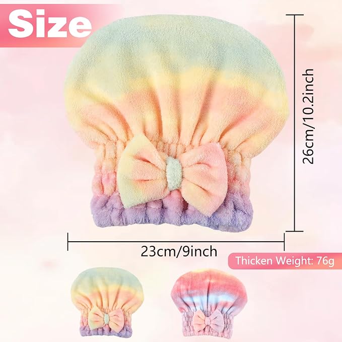 2-Pack Super Absorbent Hair Towel Wrap for Women, Quick-Drying Microfiber Hair Towel with Soft Bow, for Long, Short, Wet & Curly Hair