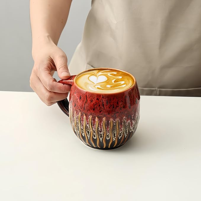 20oz Large Coffee Mug - Unique Handcrafted Look Ceramic Cup, Large Tea Mug, Microwave & Dishwasher Safe (red)