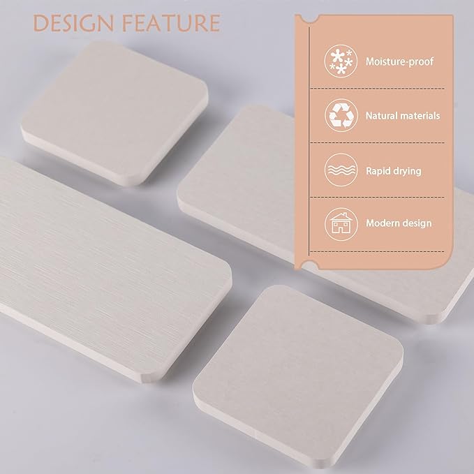 NiuYichee Water Absorbing Stone Tray for Sink, Quick-Drying Diatomite Bathroom Trays, Kitchen Sink Soap Dish, 2pcs 3.15 x 3.15in + 2pcs 6.3 x 3.15in, White