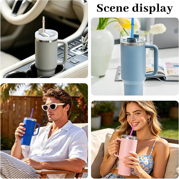 50PCS Reusable Straws with Cleaner Brush, 12.2" Long Colorful Clear Hard Plastic Swirl Drinking Straws for Stanley, YETI, Starbucks, Owala 30 oz 40 oz Tumblers, Jars, Cups