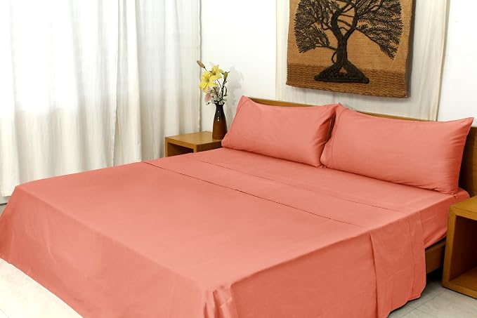 Organic Cotton Long Staple Silky Soft Single Pick Sateen Bed Sheet Set - Luxurious & Premium Hotel Quality - GOTS Certified - Solid Dyed (Cannyon Clay, King (U.S. Standard))