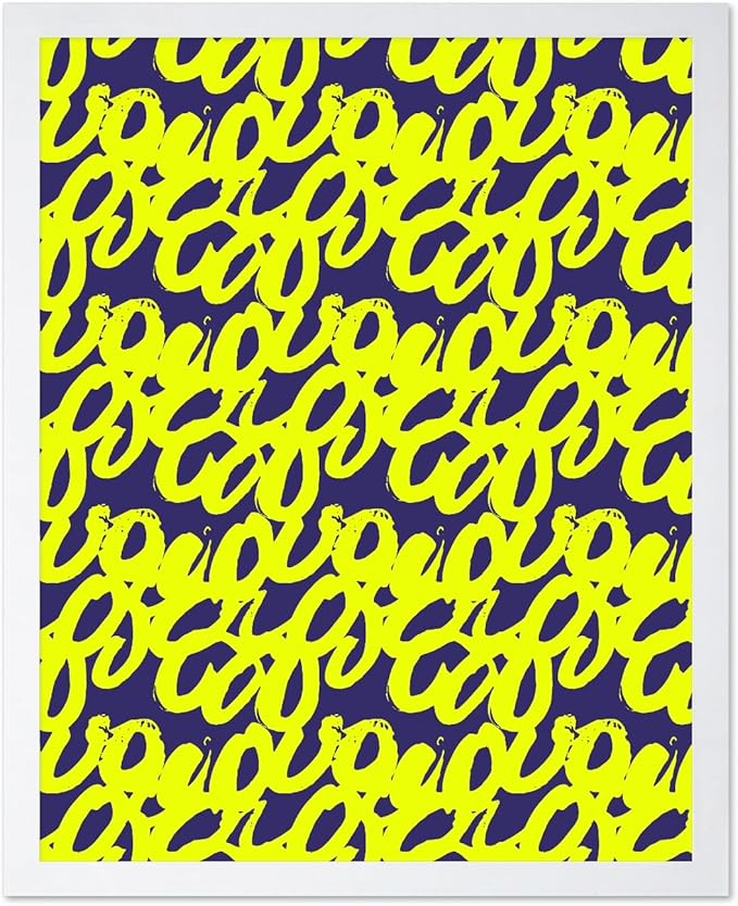 Monem Art Neon Script Pattern Print - Modern Graffiti Typography Poster - Wall Decor for Living Room, Bedroom or Office - 16x20 White Framed Wall Art by Rs Lab Studio