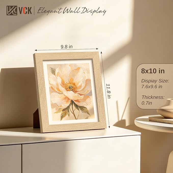 VCK 8x10 Picture Frame Set of 6, Natural Wood Beige Photo Frame, Exclusive Wood Grain, for Home, Office, Gallery, Woodgrain Series, Tabletop & Wall Hanging