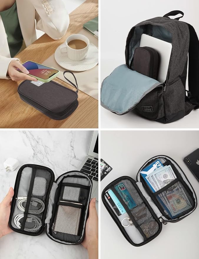GOX Cable Organizer Pouch – Case for Chargers and Cords, Cord Organizer Travel Black, Small Cable Organizer Bag for Earbuds & Tech Accessories(Black)