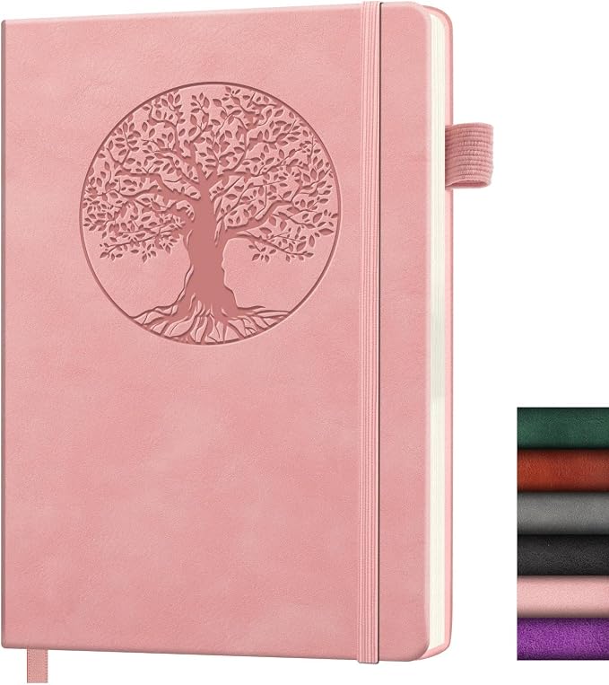Lined Journal Notebook, A5 Leather Vintage Journals for Writing, 288 Pages College Ruled Notepad for Women Men, Vegan Leather Daily Notebook for Work, School, Travel, Note Taking(Tree of Life, Pink)