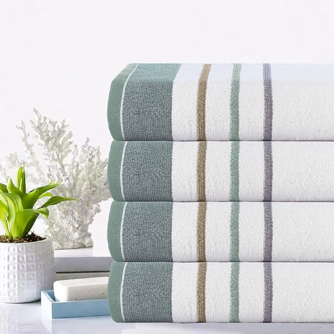 CASA COPENHAGEN White Bay 4Pcs 100% Egyptian Cotton Designer Hand Towels Gift Set- Grey - Sea Grass 600 GSM, 28"x16", 4Hand Towels for Bathroom Set for Women & Men