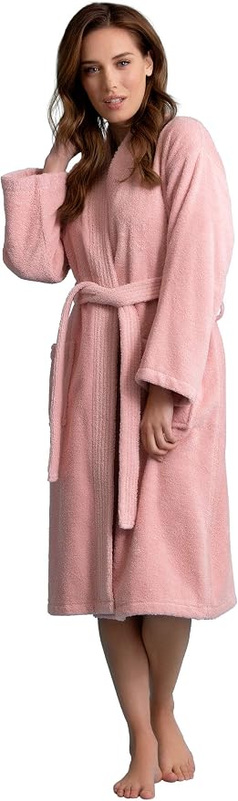 Women's Turkish Terry Kimono Style Bathrobe - 100% Cotton Robe for Women - Comfortable & Absorbent - Soft & Cozy Wear
