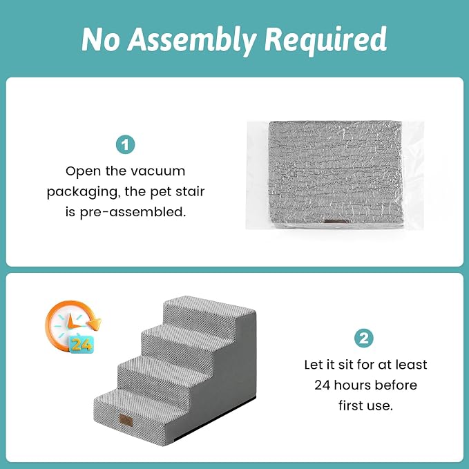 COZY KISS Dog Stairs for Small Dogs 15.7" H, 4-Step Gentle Incline Pet Step for Couch Sofa, Non-Slip Dog Ramp for Puppy Doggie Senior Cats, 15.7x23.6x15.7 Inch, Grey