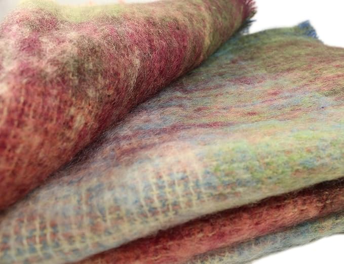 Biddy Murphy Ultra Soft Irish Mohair & Wool Throw Blanket, Made in Ireland, 54"x72", Plaid Multicolor