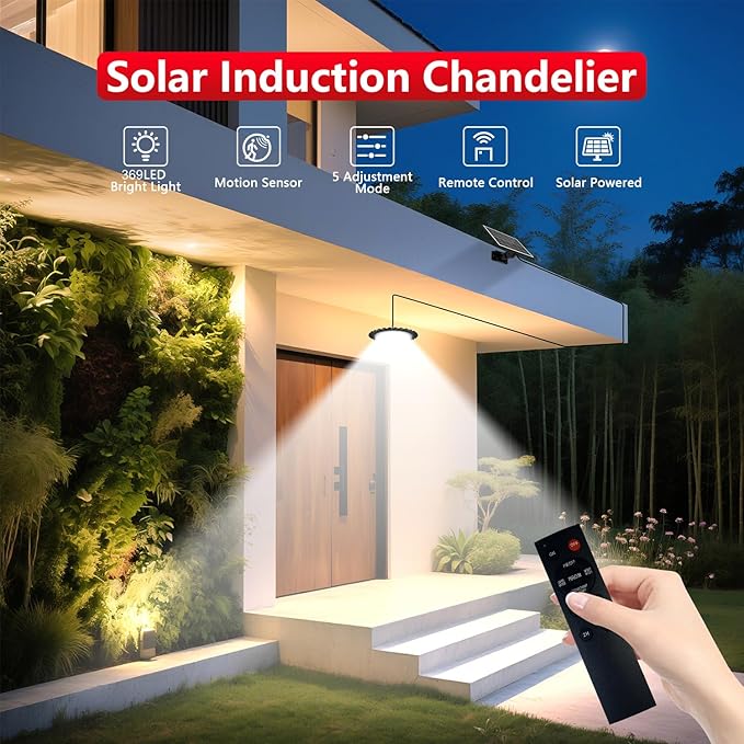 Otovoda Solar Shed Light Indoor Outdoor, 396LED 360° Lighting Waterproof Solar Powered Pendant Light with Motion Sensor, 5 Modes, Remote & Timer, for Home Shed Chicken Coop Barn Shop Gazebo Garage