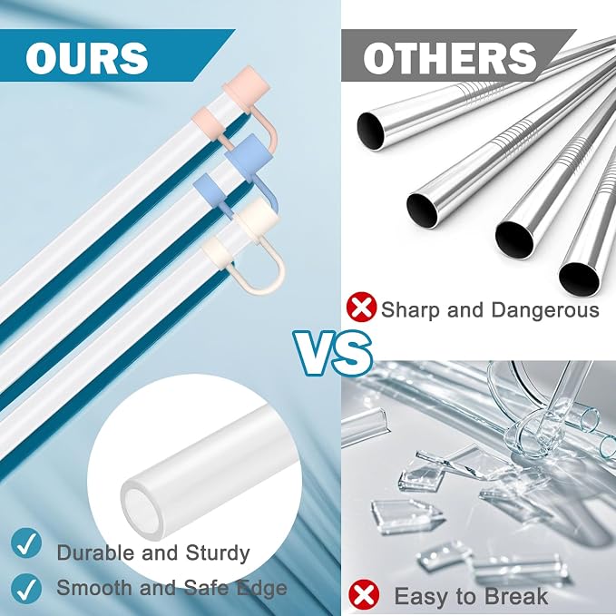 HEYSKAY 6pc Replacement Straws Reusable for Stanley Tumbler Cup 40oz 30oz Metal Plastic Straws with Straw Covers,Silicone Tips and Cleaning Brushes
