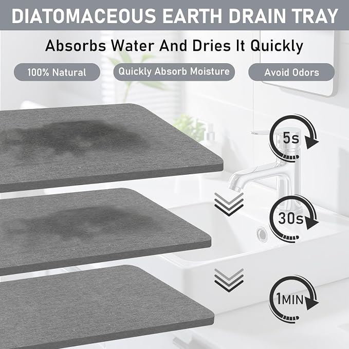 Kitchen Soap Dispenser Set, 14.4 oz/425 ml Hand and Dish Soap Dispenser Set, Dish Soap Dispenser with Sponge Holder & Diatomite Tray, for Countertop Organizer, Black