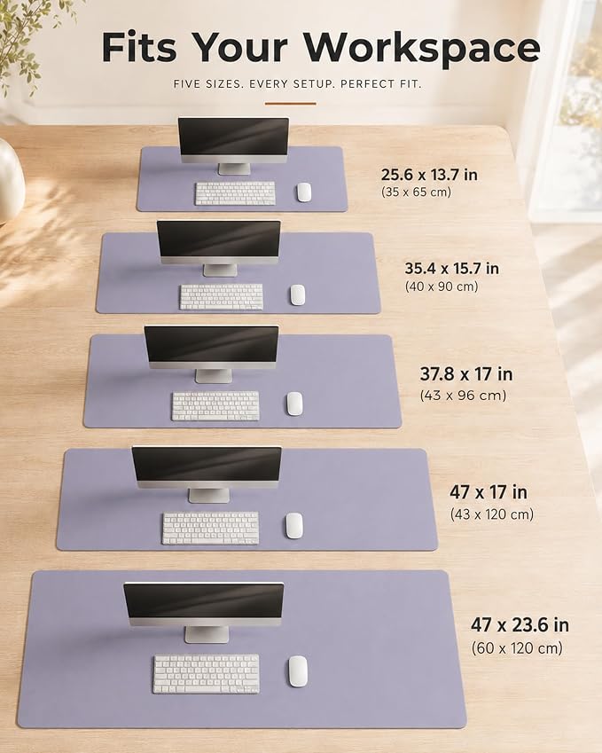 Aothia Dual-Sided Desk Mat, FSC Cork & PU Leather Desk Pad, Large Mouse Pad & Writing Surface for Compact Workspace, Non-Slip Waterproof Desk Protector - 25.6" x 13.7", Light Purple
