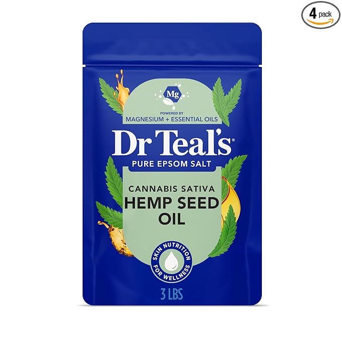 Dr Teal's Pure Epsom Magnesium Salt Soak, Cannabis Sativa Hemp Seed Oil, 3 lb