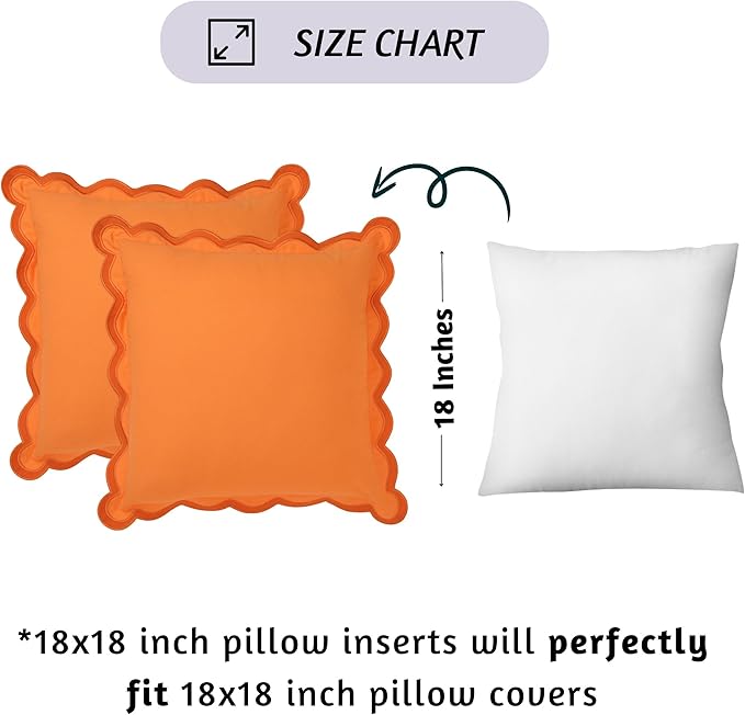 Folkulture Throw Pillow Covers | (18 x 18) Set of 2 Orange Pillow Covers for Living Room Decor | Boho Throw Pillow or Accent Pillow | Scalloped Pillow Cover for Housewarming Gifts & Summerween Decor