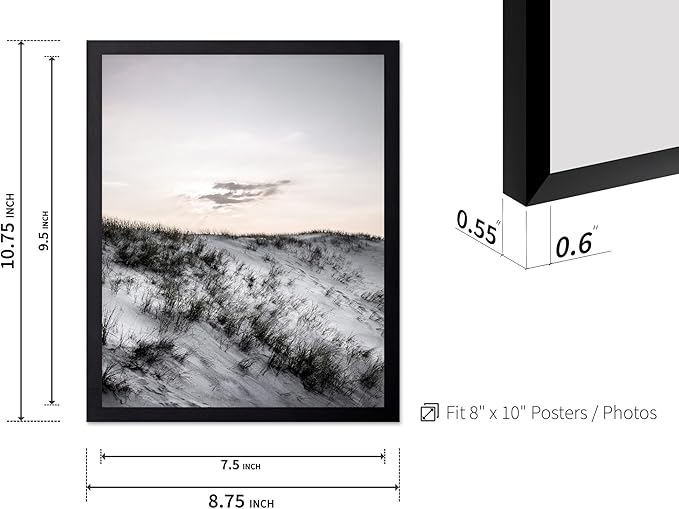 Monem Art Snowy Sand Dunes Landscape Print - Minimalist Winter Nature Poster - Wall Decor for Living Room, Bedroom or Office - 8x10 Black Framed Wall Art by Mareike Bohmer