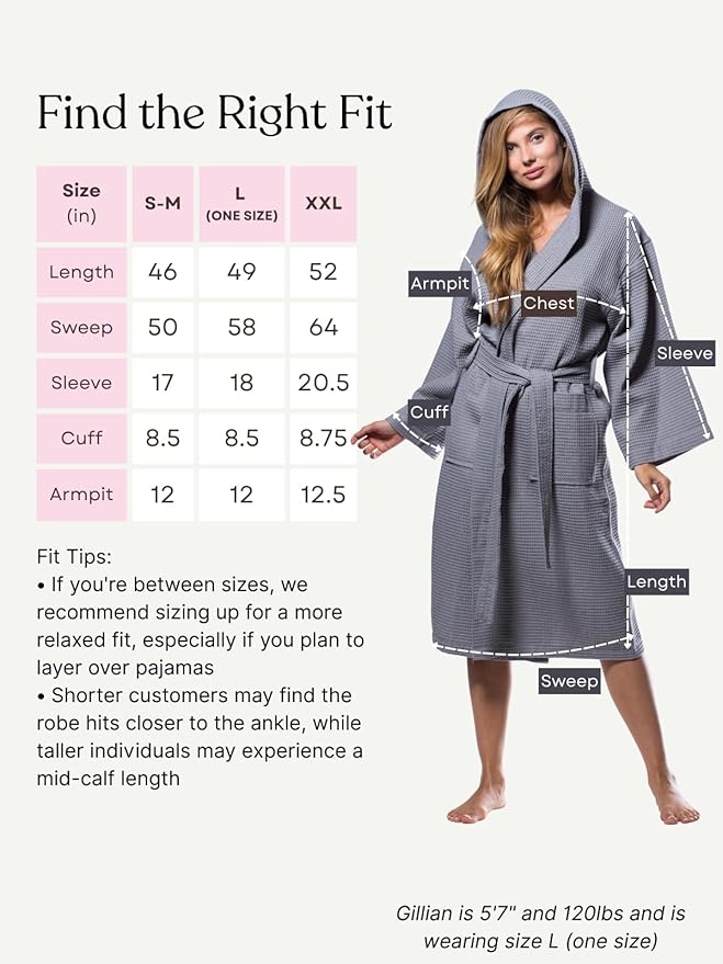 Turquaz Lightweight Waffle Knit Kimono Bathrobe - Soft Cotton Blend Spa Robe, Fast-Drying Full-Length Unisex Robes for Women